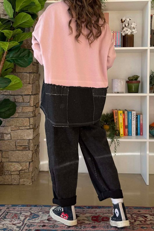 Duran Panel Grid Applique Sweatshirt Candy Rose